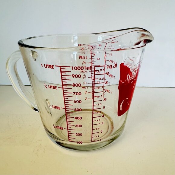Vtg Anchor Hocking Red Label Oven Originals 4 cup 32oz Measuring Cup Glass - Picture 3 of 13